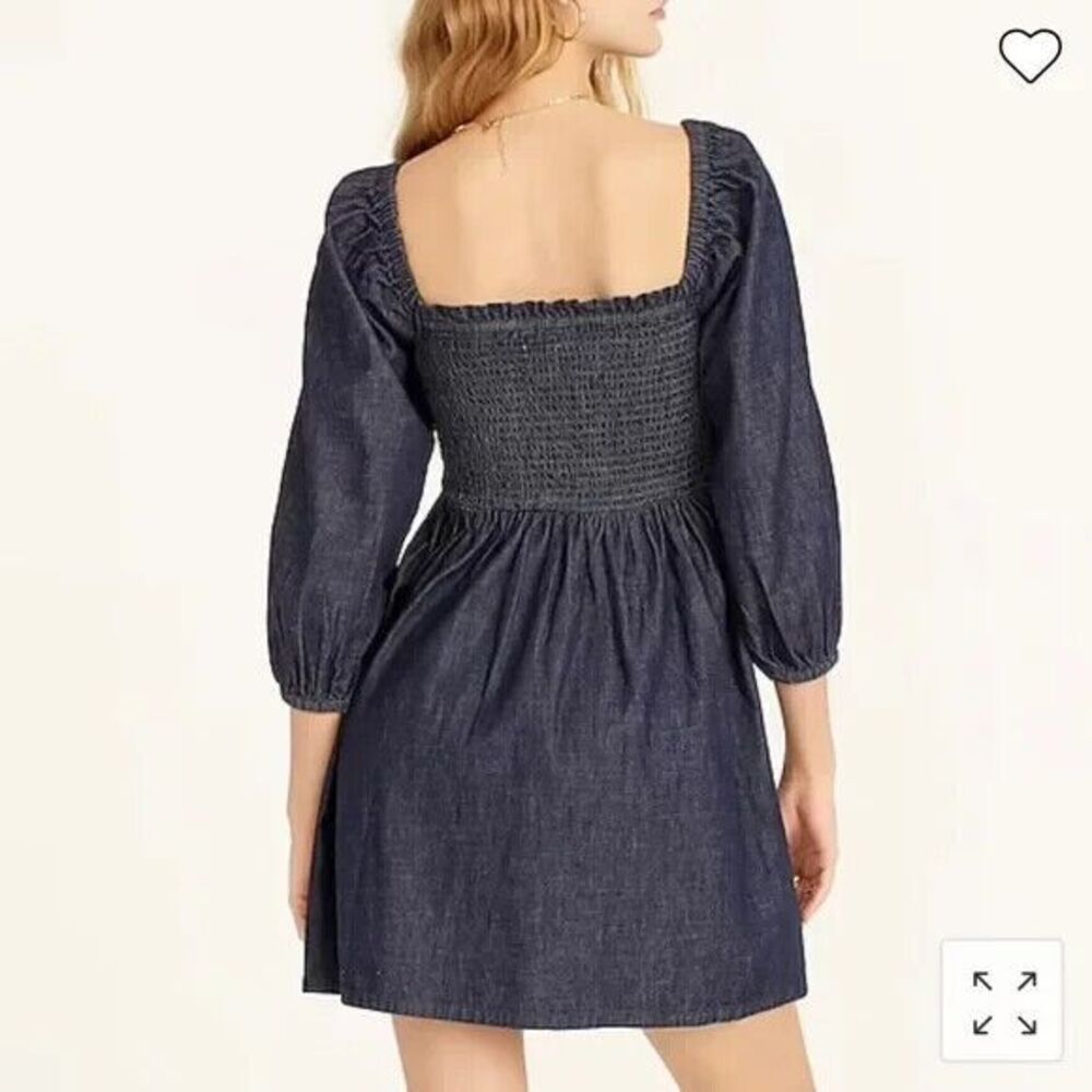 J.Crew Size XXS Smocked Puff Sleeve Mini Dress in Chambray  Blue 100% Cotton NWT - Picture 3 of 14